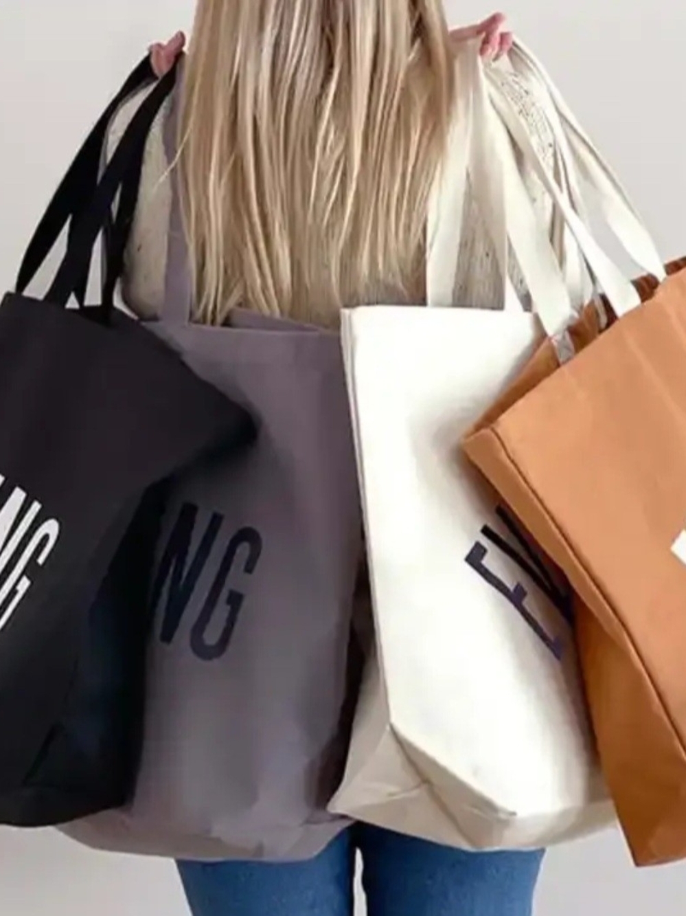 Canvas Tote Bag - Black, Gray, White, Tan